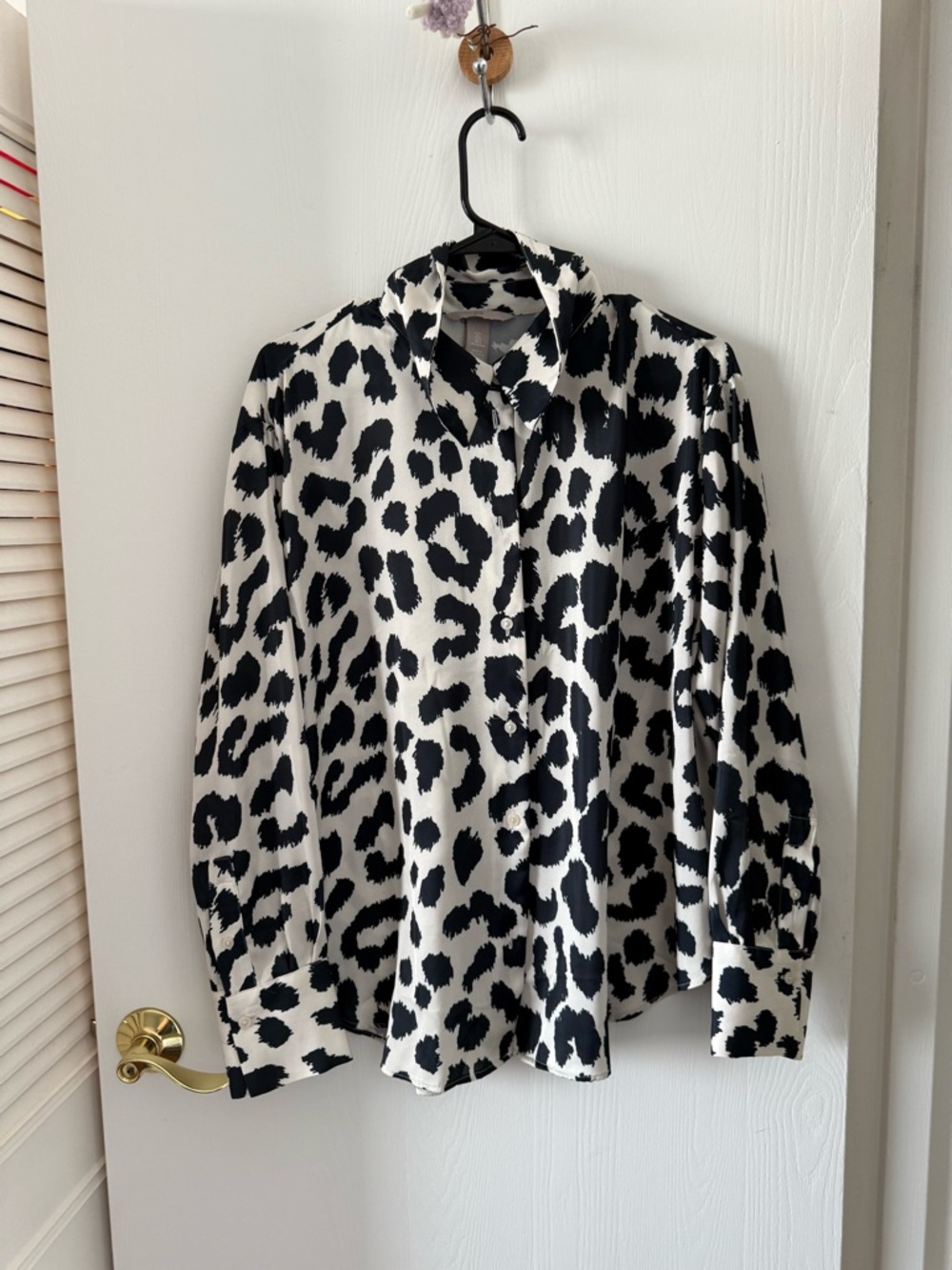 H&M Black and White Leopard Print Satin Blouse